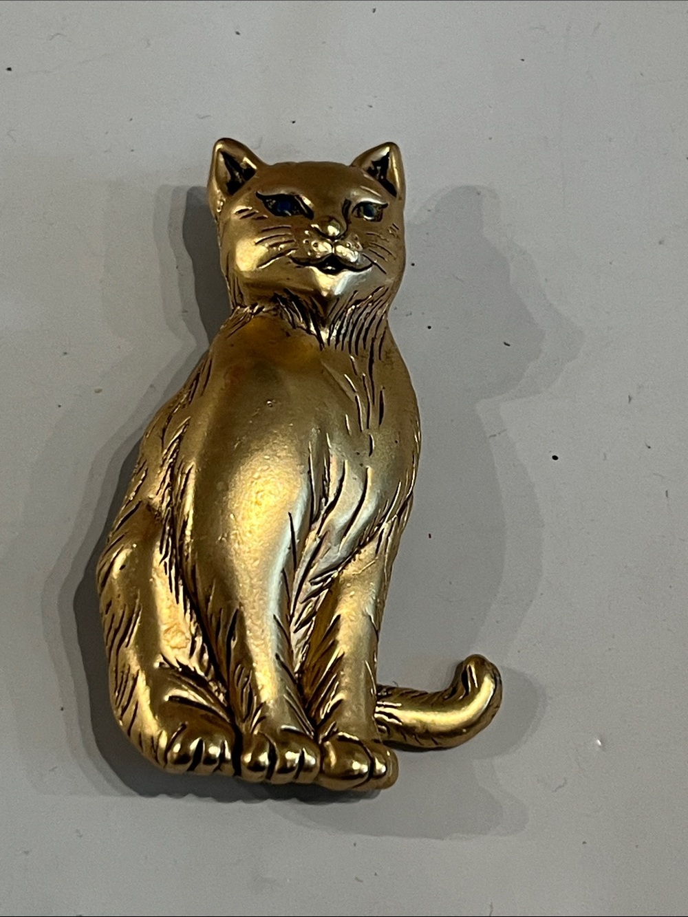 BRASS LONG HAIRED CAT BROOCH, 2”